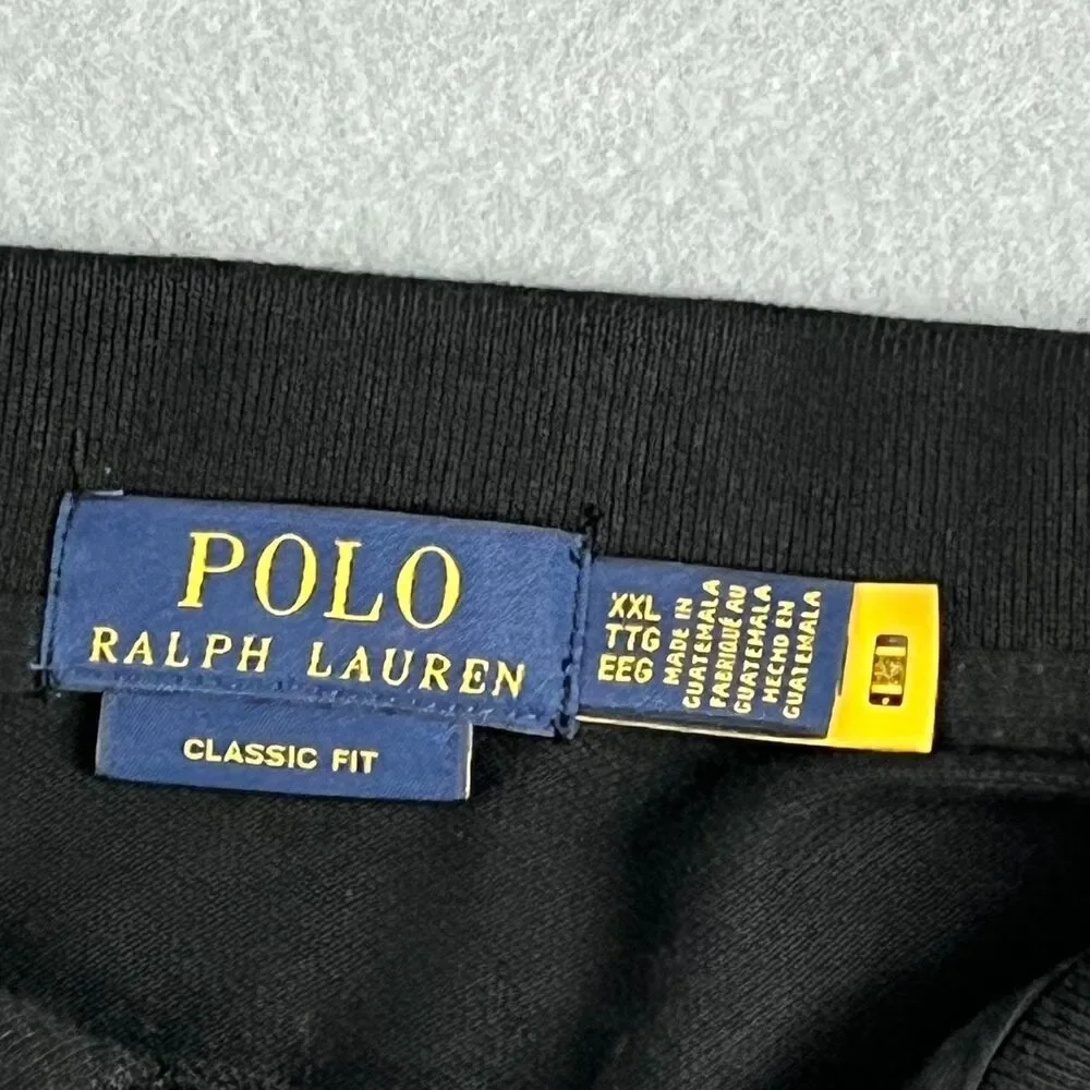 Polo Ralph Lauren Big Pony Mesh Cotton Polo Shirt Black Short Sleeve Men's XXL